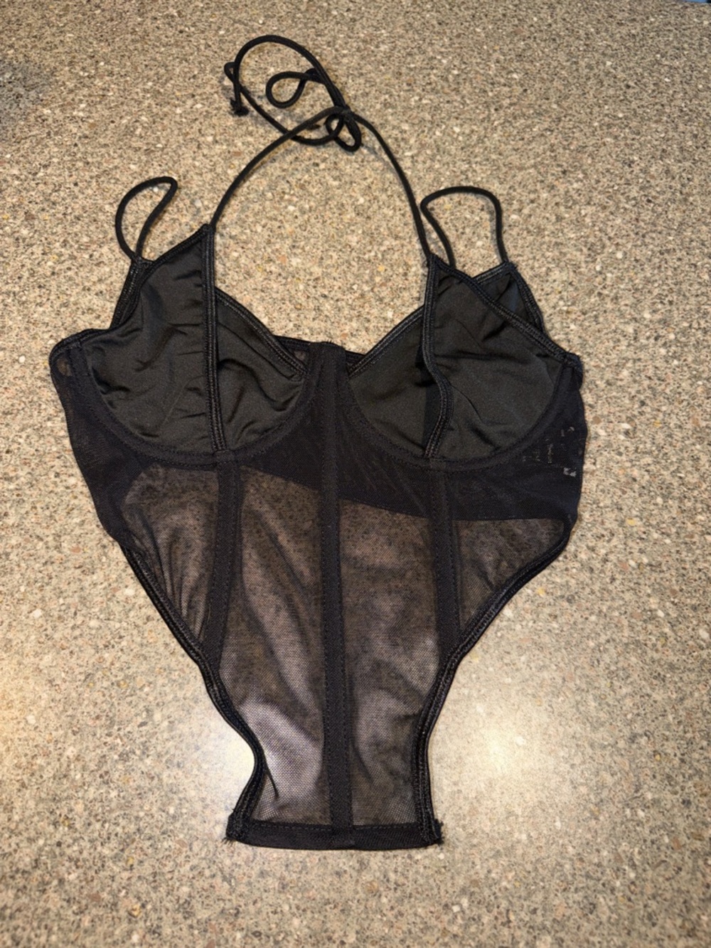 Effordram Black Sheer Mesh top with Underwire Cups